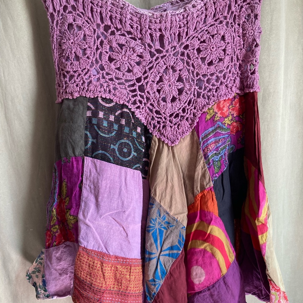 Vintage Purple-Multicolored Crocheted Patchwork Mini Skirt Size Medium - Picture 7 of 14
